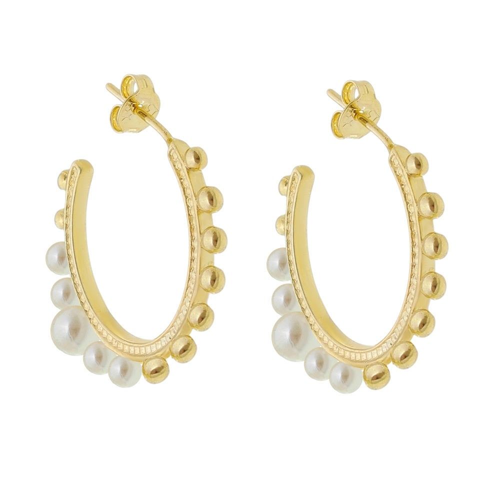 Brinco de Argola Laura Pérolas Folheado a Ouro 18k