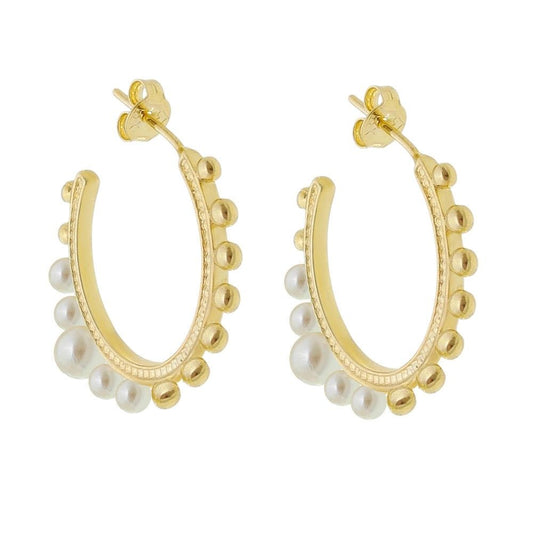 Brinco de Argola Laura Pérolas Folheado a Ouro 18k
