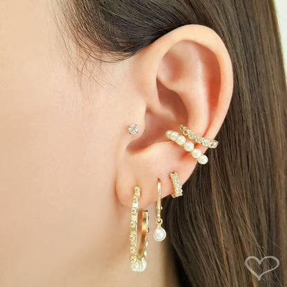 Piercing de Pressão Piuka Lola Pérolas Folheado a Ouro 18k