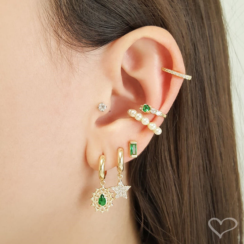 Piercing de Pressão Piuka Lola Pérolas Folheado a Ouro 18k