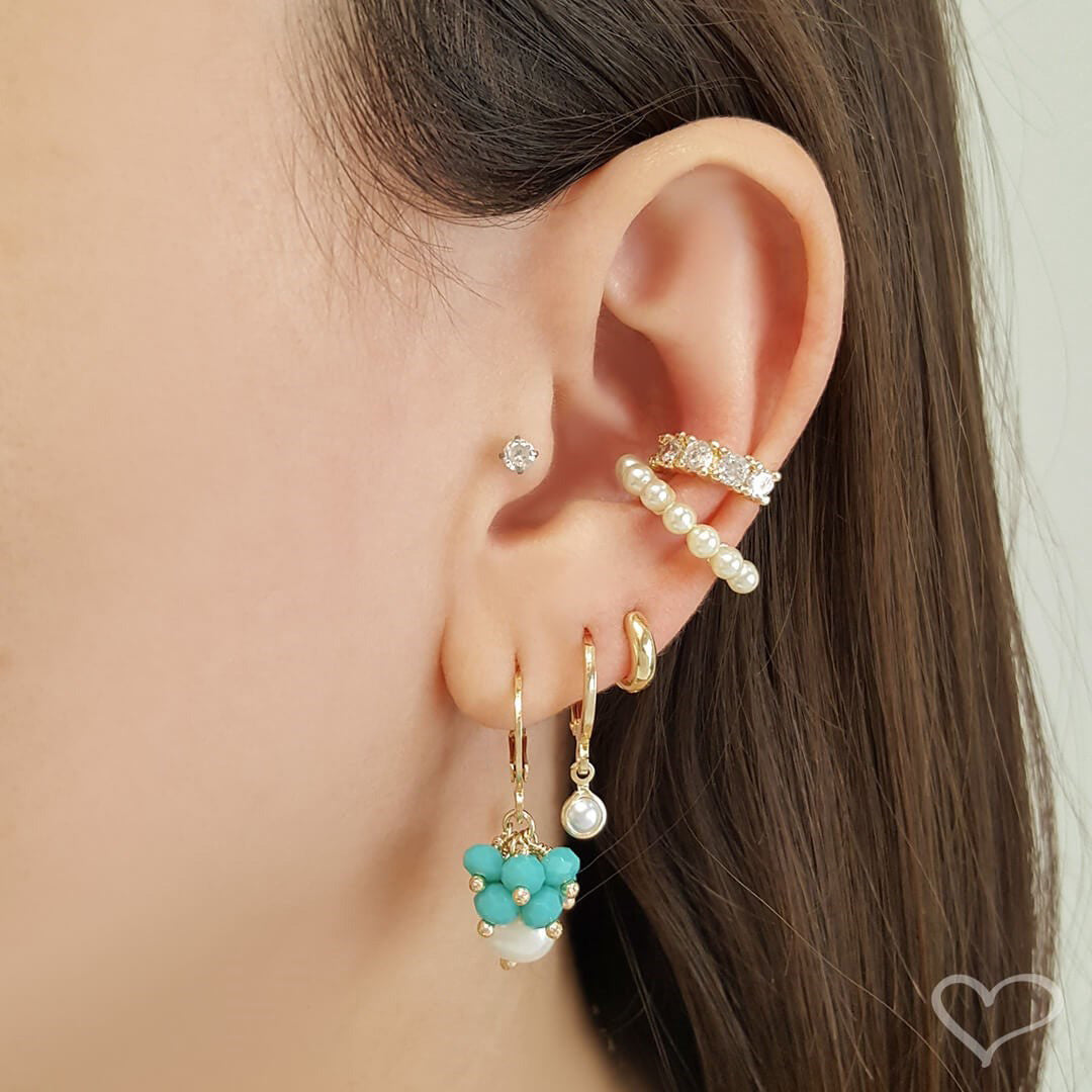 Piercing de Pressão Piuka Lola Pérolas Folheado a Ouro 18k