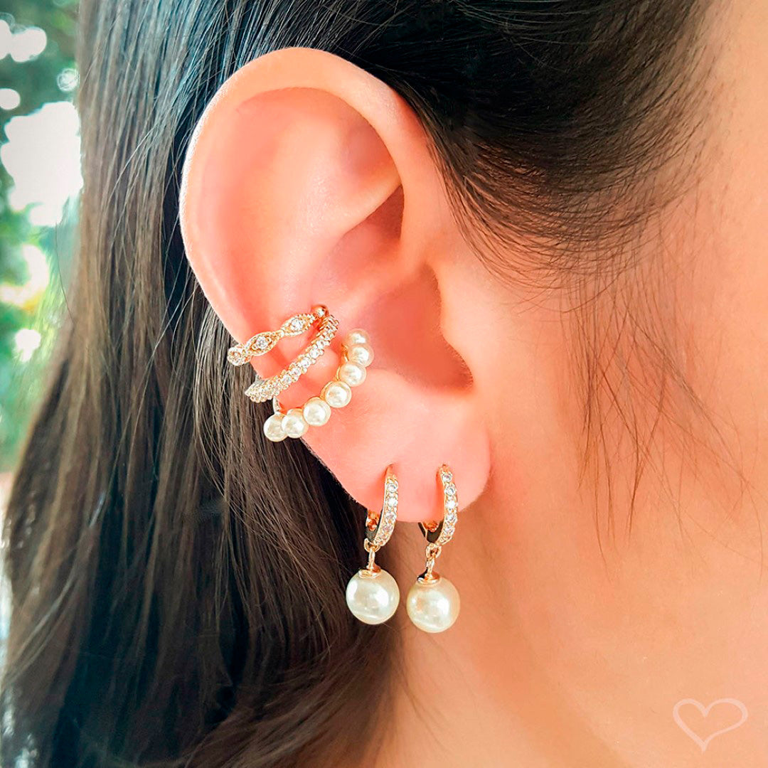 Piercing de Pressão Piuka Lola Pérolas Folheado a Ouro 18k