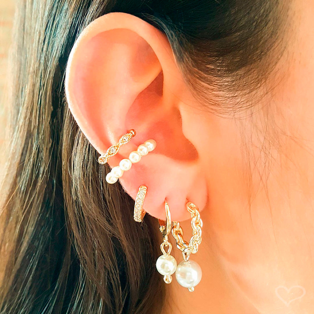 Piercing de Pressão Piuka Lola Pérolas Folheado a Ouro 18k