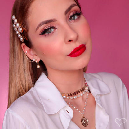 Brinco Ear Line Aline Pérola e Zircônia Cristal Folheado a Ouro 18k