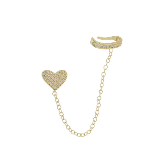 Brinco Unitário Ear Line Tathy Coração Piercing Zircônias Folheado a Ouro 18k