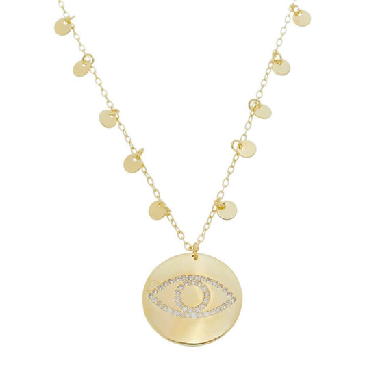 Colar Olho Grego Medalha Ayla Zircônia Folheado a Ouro 18k