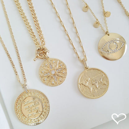 Colar Olho Grego Medalha Ayla Zircônia Folheado a Ouro 18k