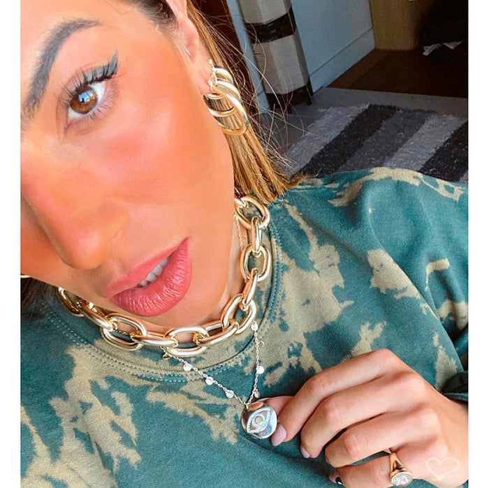 Colar Olho Grego Medalha Ayla Zircônia Folheado a Ouro 18k