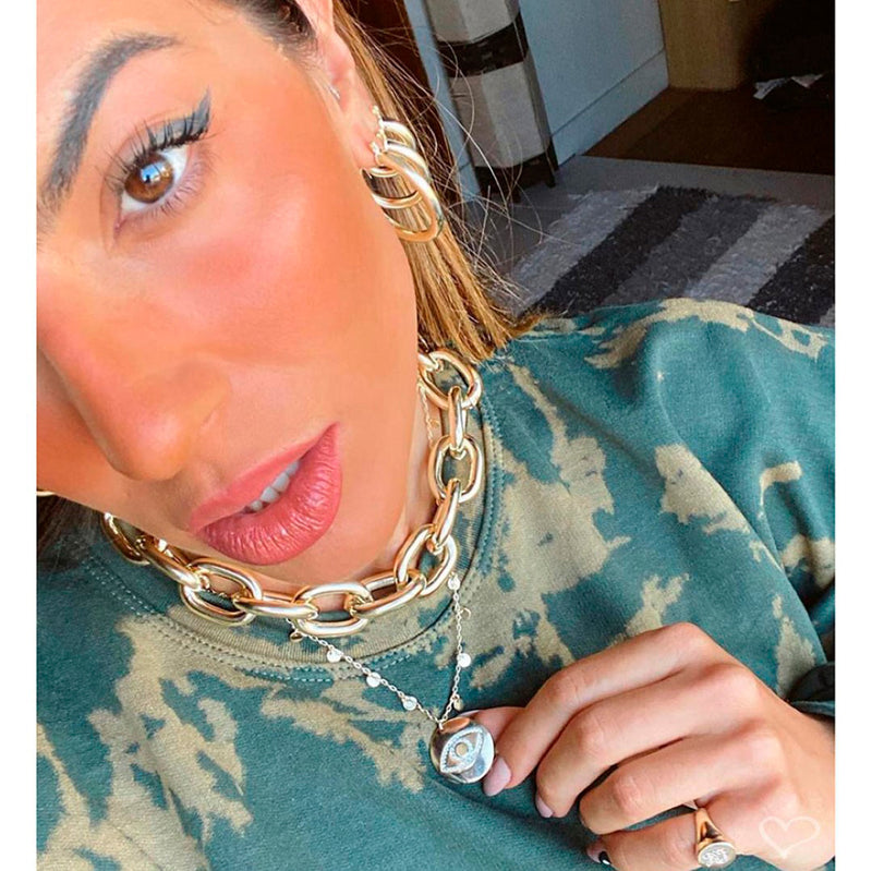 Colar Olho Grego Medalha Ayla Zircônia Folheado a Ouro 18k