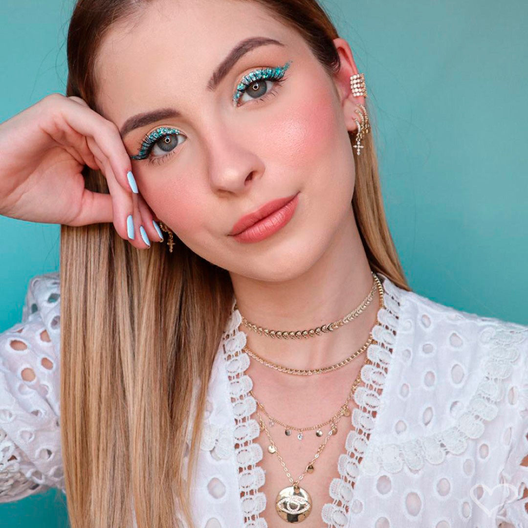 Colar Olho Grego Medalha Ayla Zircônia Folheado a Ouro 18k