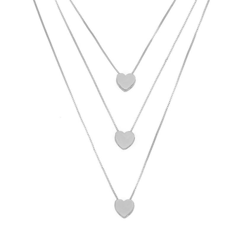 Colar 3 Voltas Dory Coração Folheado em Ródio Branco