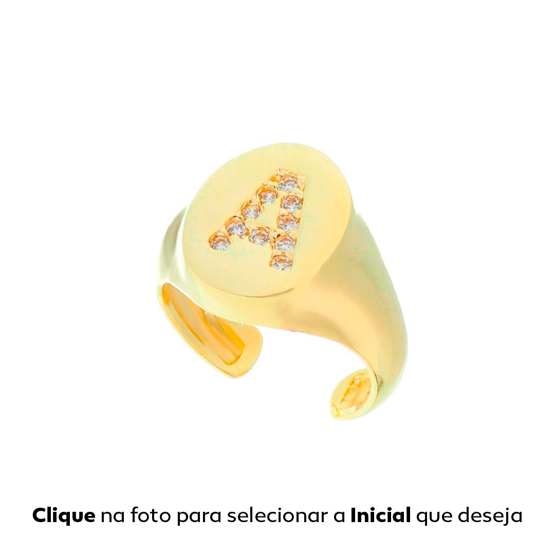 Anel de Dedinho Piuka Letra Inicial  Zircônia Folheado a Ouro 18k