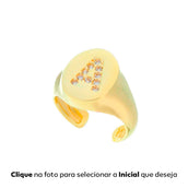 Anel de Dedinho Piuka Letra Inicial  Zircônia Folheado a Ouro 18k