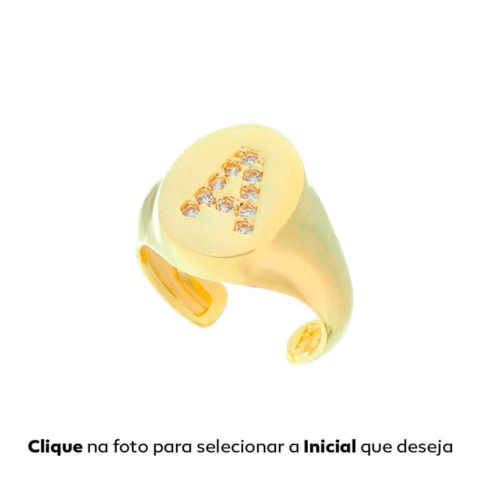 Anel de Dedinho Piuka Letra Inicial  Zircônia Folheado a Ouro 18k