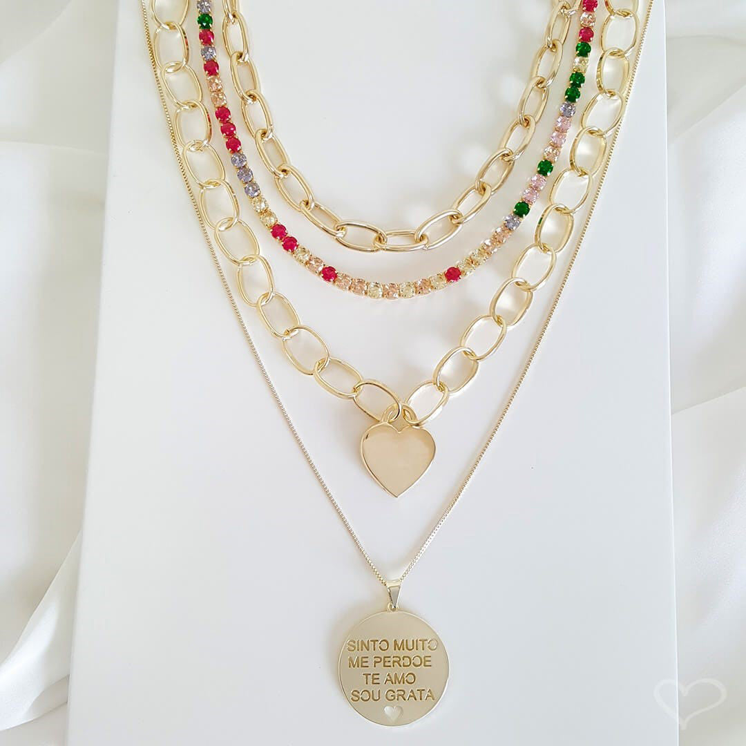 Colar Piuka Passione Elos Coração Folheado a Ouro 18k