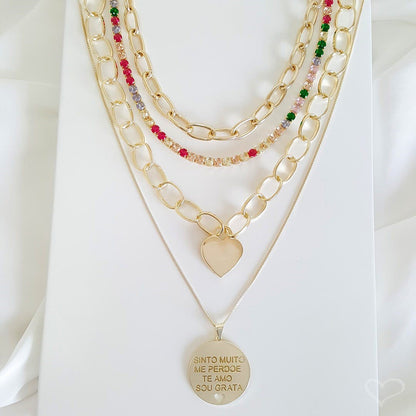 Colar Piuka Passione Elos Coração Folheado a Ouro 18k