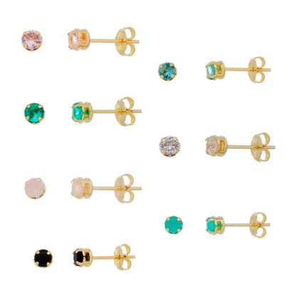 Kit 7 Brincos Semaninha Fafa Zircônias Coloridas Folheado a Ouro 18k