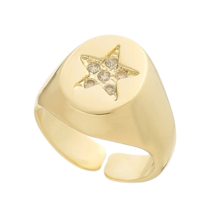 Anel de Dedinho Folheado a Ouro 18k Estrela Zircônias Jade