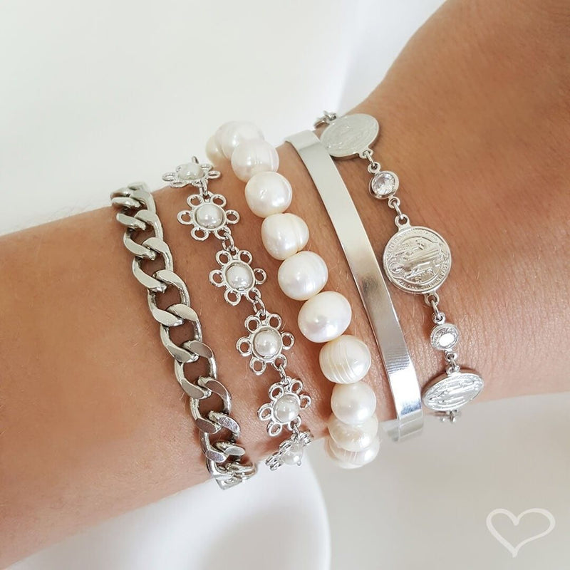 Bracelete Feminino Folheado em Ródio Branco Liso Bia