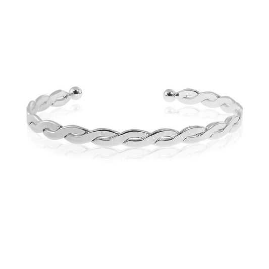 Bracelete Feminino Folheado em Ródio Branco Torcida Trançada Laurie
