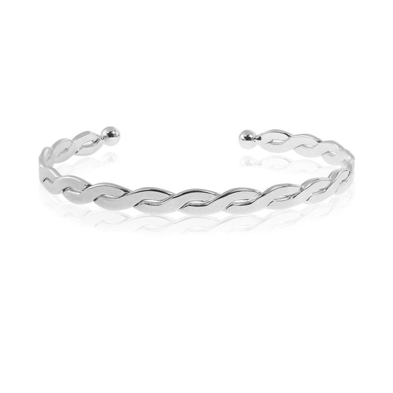 Bracelete Feminino Folheado em Ródio Branco Torcida Trançada Laurie