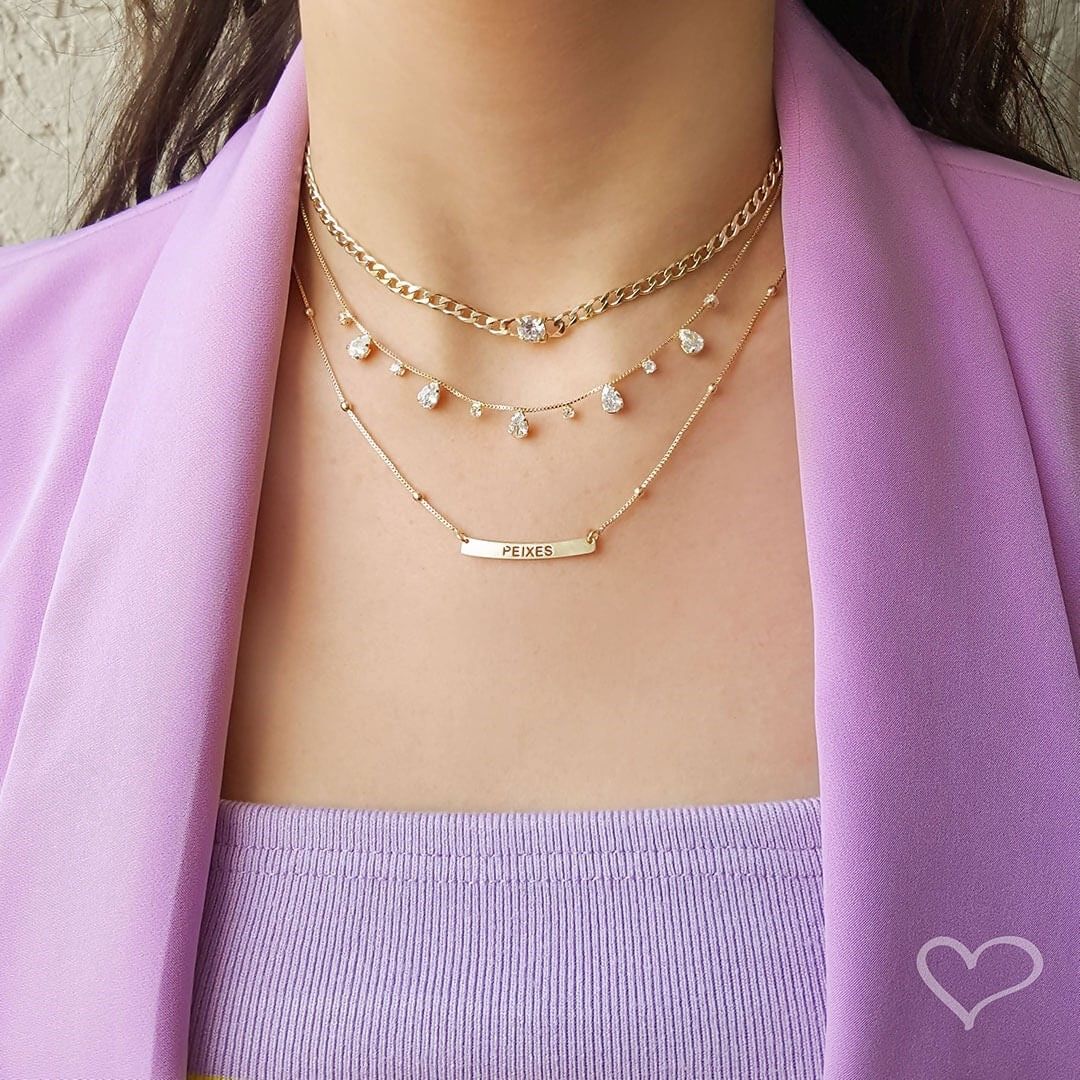 Choker Dhil Gotas Zircônias Cristal Folheada a Ouro 18k