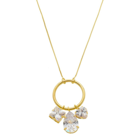 Colar Longo Piuka Diara Círculo Gota Coração Zircônias Folheado a Ouro 18k