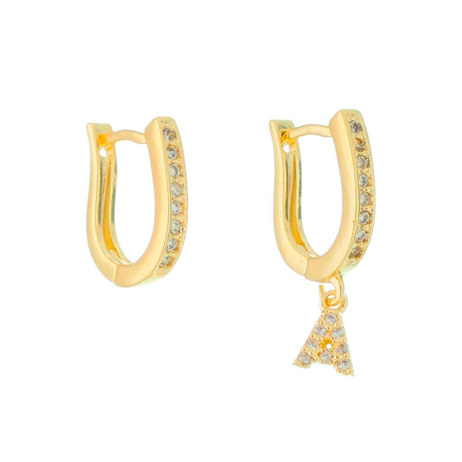 Brinco Argolinha de Letra Inicial Zircônia Folheada a Ouro 18k