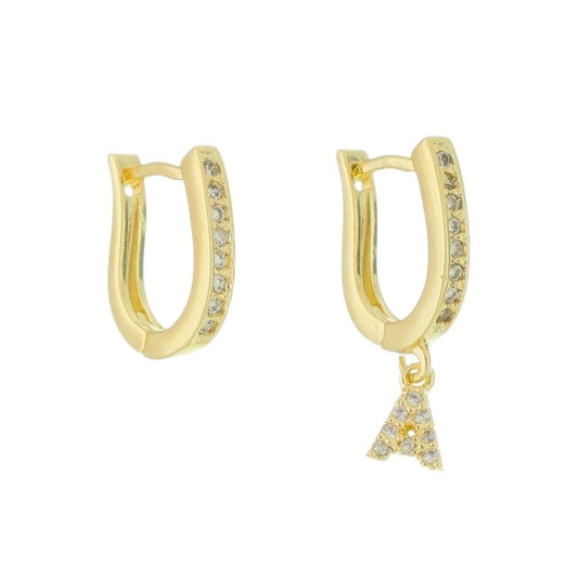Brinco Argolinha de Letra Inicial Zircônia Folheada a Ouro 18k