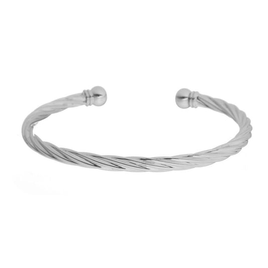Bracelete Feminino Folheado em Ródio Branco Tubo Torcido Lih