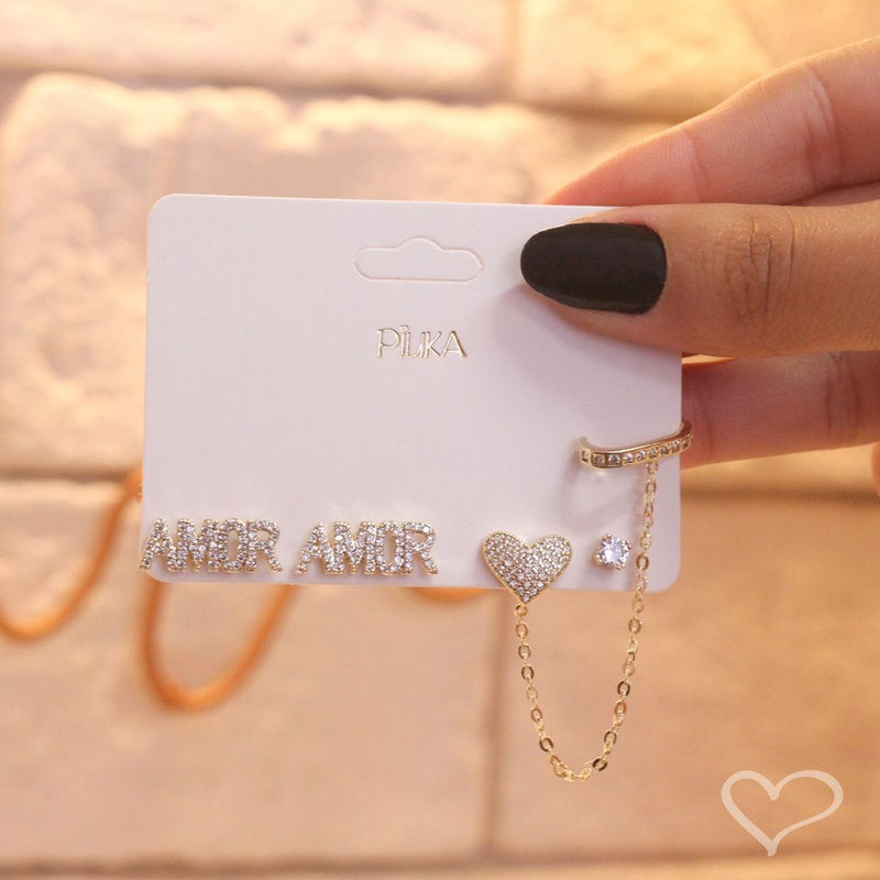 Brinco Mimi Amor Zircônia Folheado a Ouro 18k