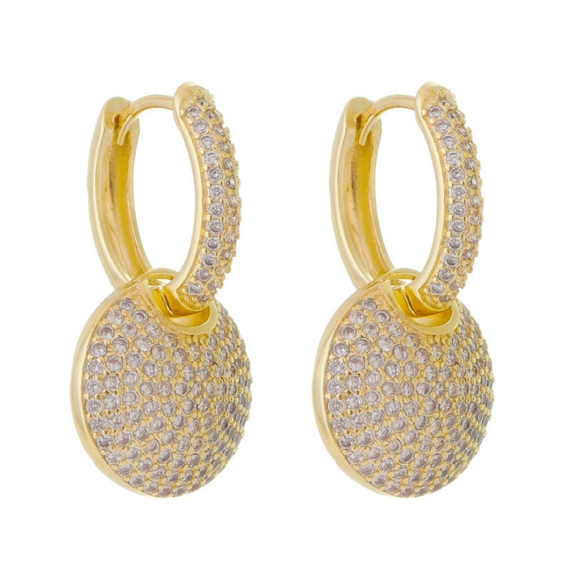 Brinco Piuka Argolinha Lyla Medalha Zircônia Folheado a Ouro 18k