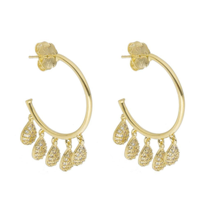 Brinco Piuka Argola Guta Gotas Zircônia Folheado a Ouro 18k
