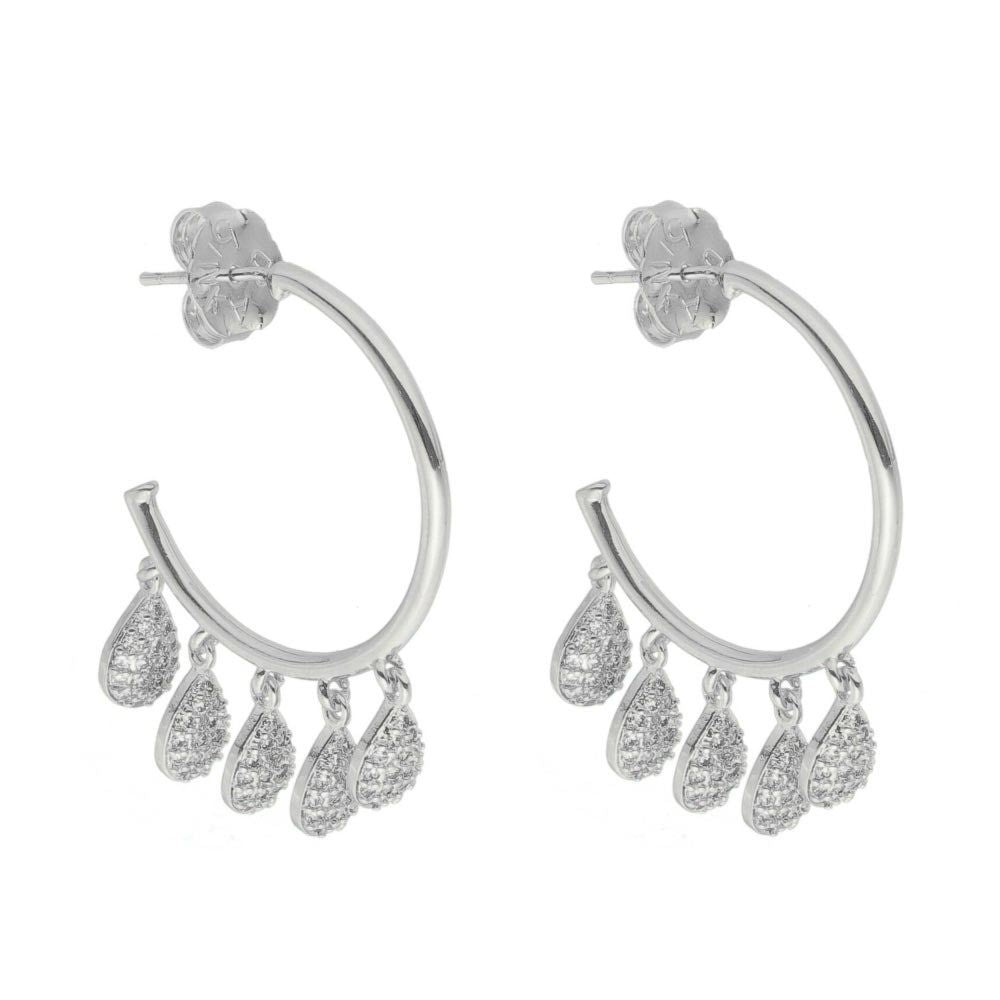 Brinco Piuka Argola Guta Gotas Zircônia Folheado em Ródio Branco