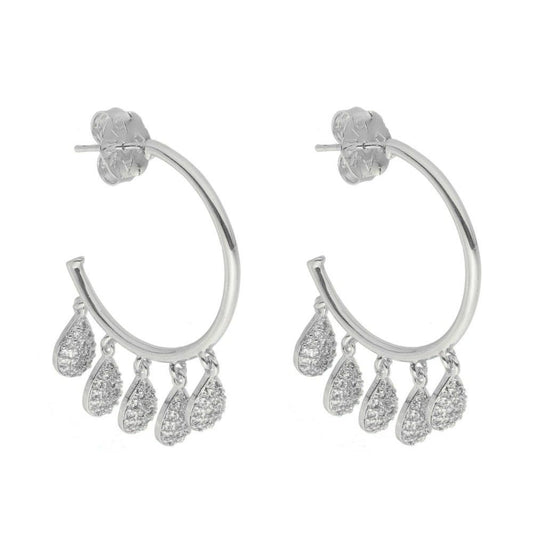 Brinco Piuka Argola Guta Gotas Zircônia Folheado em Ródio Branco