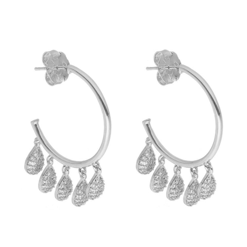 Brinco Piuka Argola Guta Gotas Zircônia Folheado em Ródio Branco