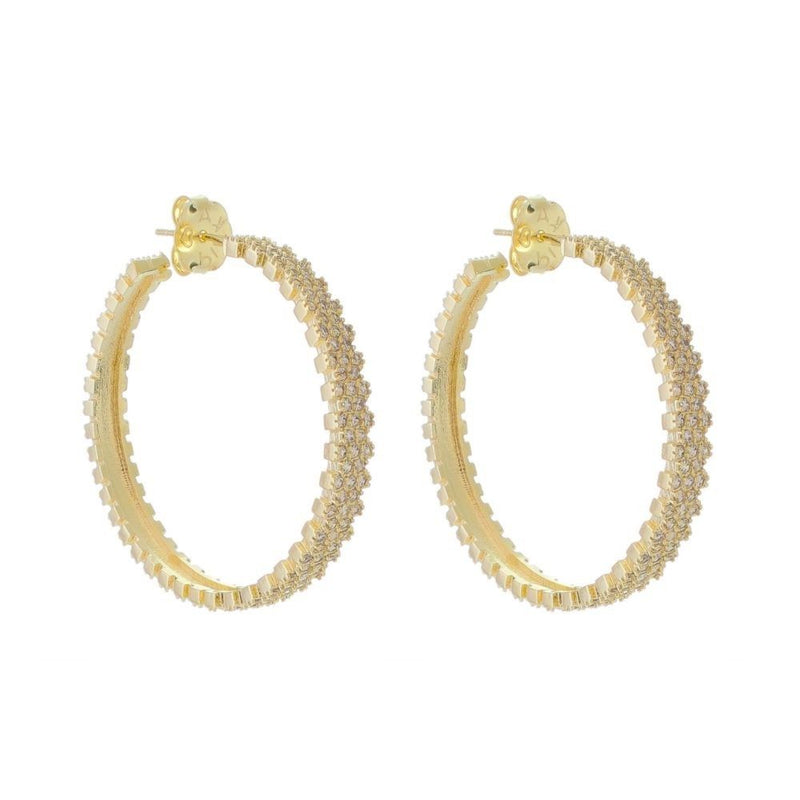 Brinco Piuka Argola Semi Aberta Fany Três Fileiras Zircônia Folheado a Ouro 18k