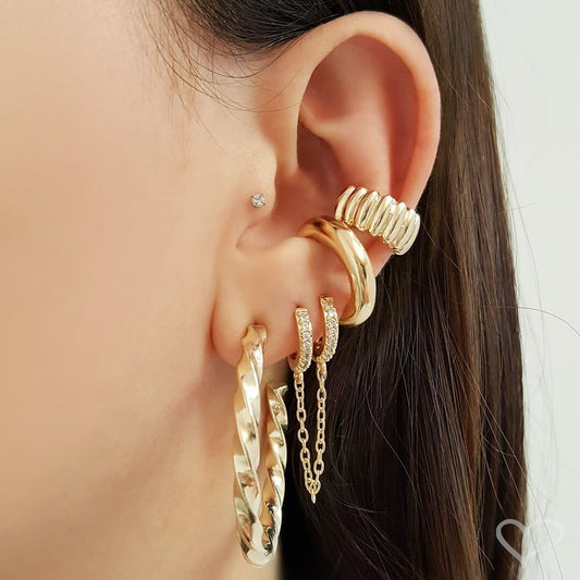 Brinco Argolinha Ear Line Maia Zircônia Folheado a Ouro 18k