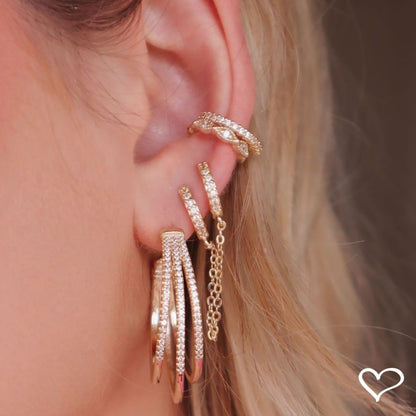 Brinco Argolinha Ear Line Maia Zircônia Folheado a Ouro 18k