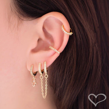 Brinco Argolinha Ear Line Maia Zircônia Folheado a Ouro 18k