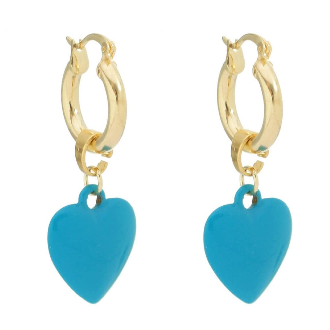Brinco Argolinha Licy Coração Turquesa Folheado a Ouro