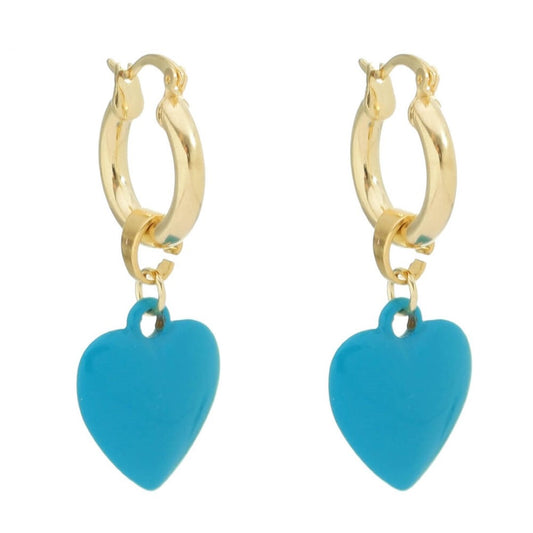 Brinco Argolinha Licy Coração Turquesa Folheado a Ouro
