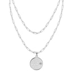 Colar de 2 Voltas Medalha Pequena Luz Zircônia Folheado em Ródio Branco