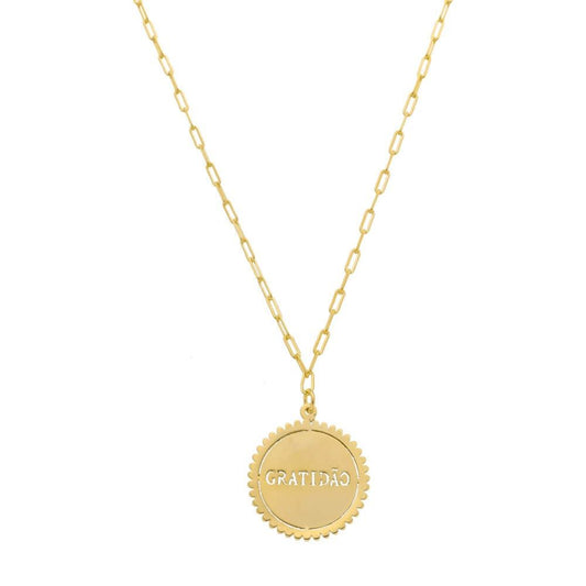 Colar Feminino Medalha Gratidão Folheado a Ouro 18k