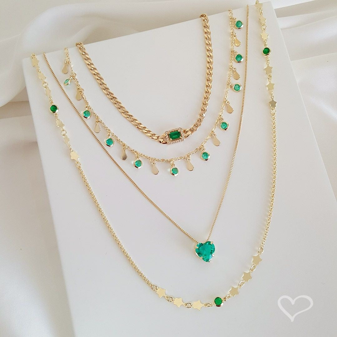 Colar de Coração Zircônia Turmalina Junny Folheado a Ouro 18k