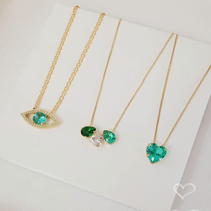 Colar de Coração Zircônia Turmalina Junny Folheado a Ouro 18k