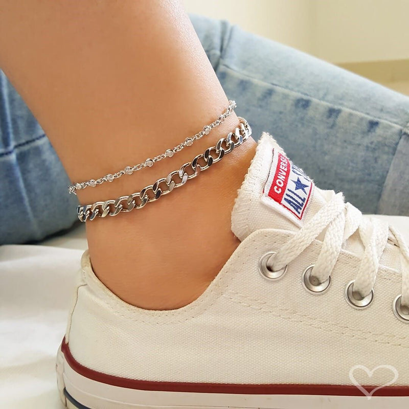 Tornozeleira Piuka Raiza Elos Grumet Folheado em Ródio Branco