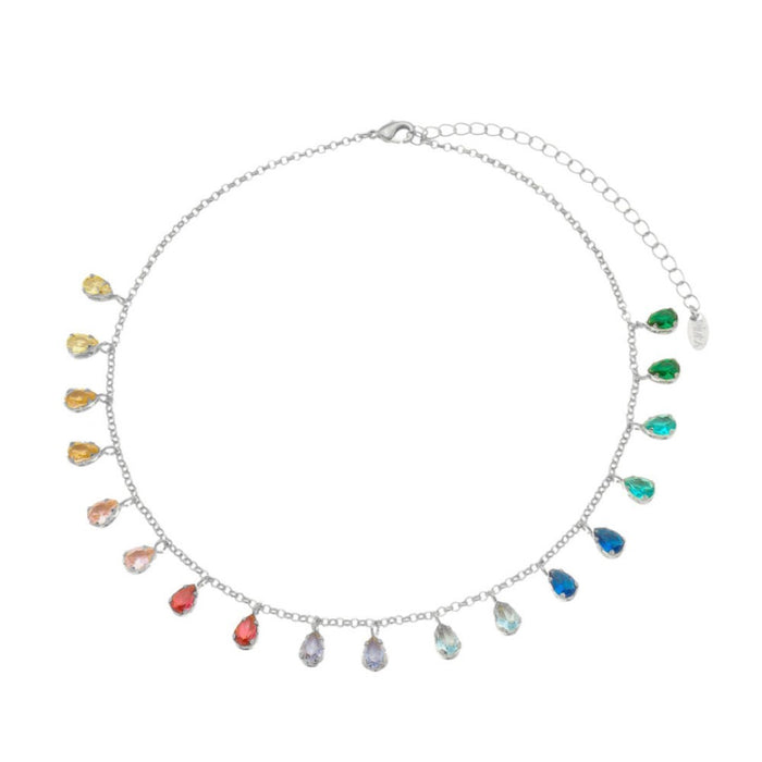 Choker Piuka Vivian Gotas Zircônias Coloridas Folheada em Ródio Branco