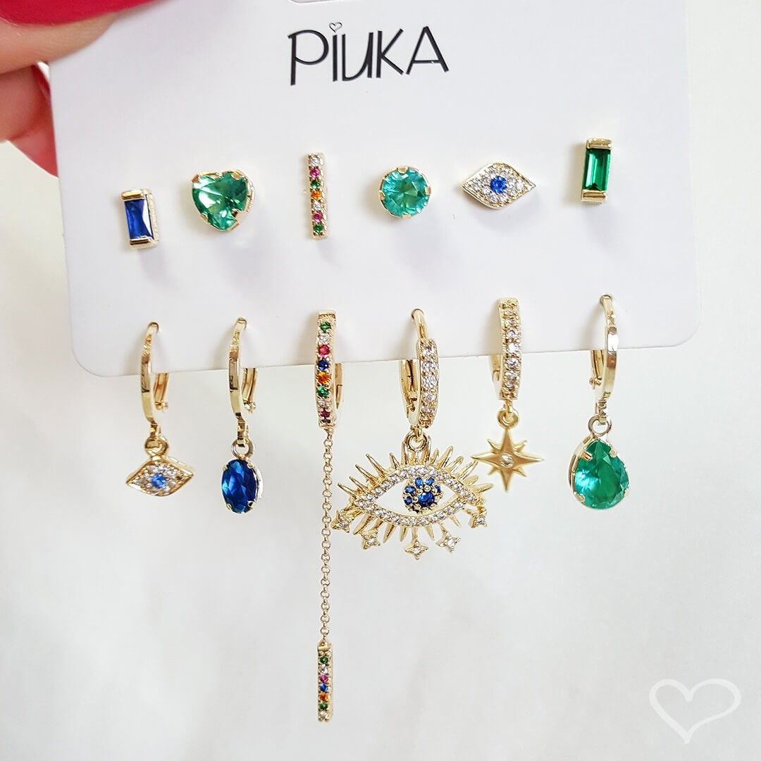Brinco Argolinha Maísa Zircônia Safira Folheado a Ouro 18k