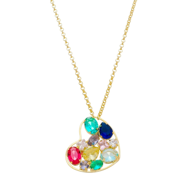 Colar de Coração Huly Zircônias Coloridas Folheado a Ouro 18k